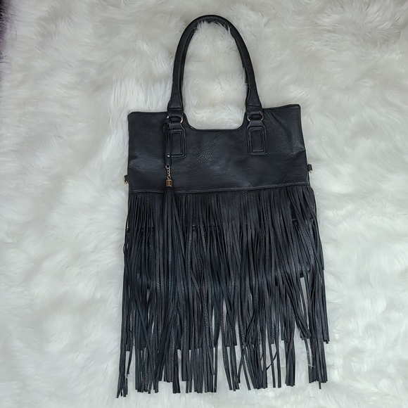 Handbags - Boho Black Shoulder Bag with Fringes